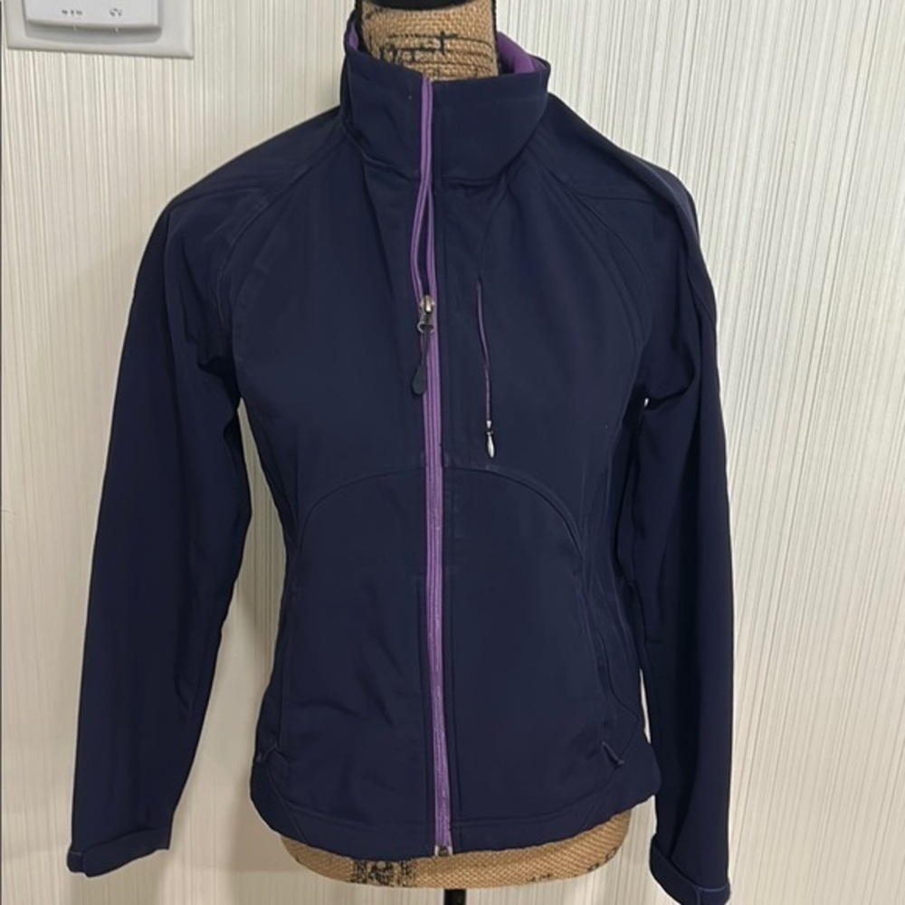 Double Diamond Women's Navy Ski Jacket with Purple Accents